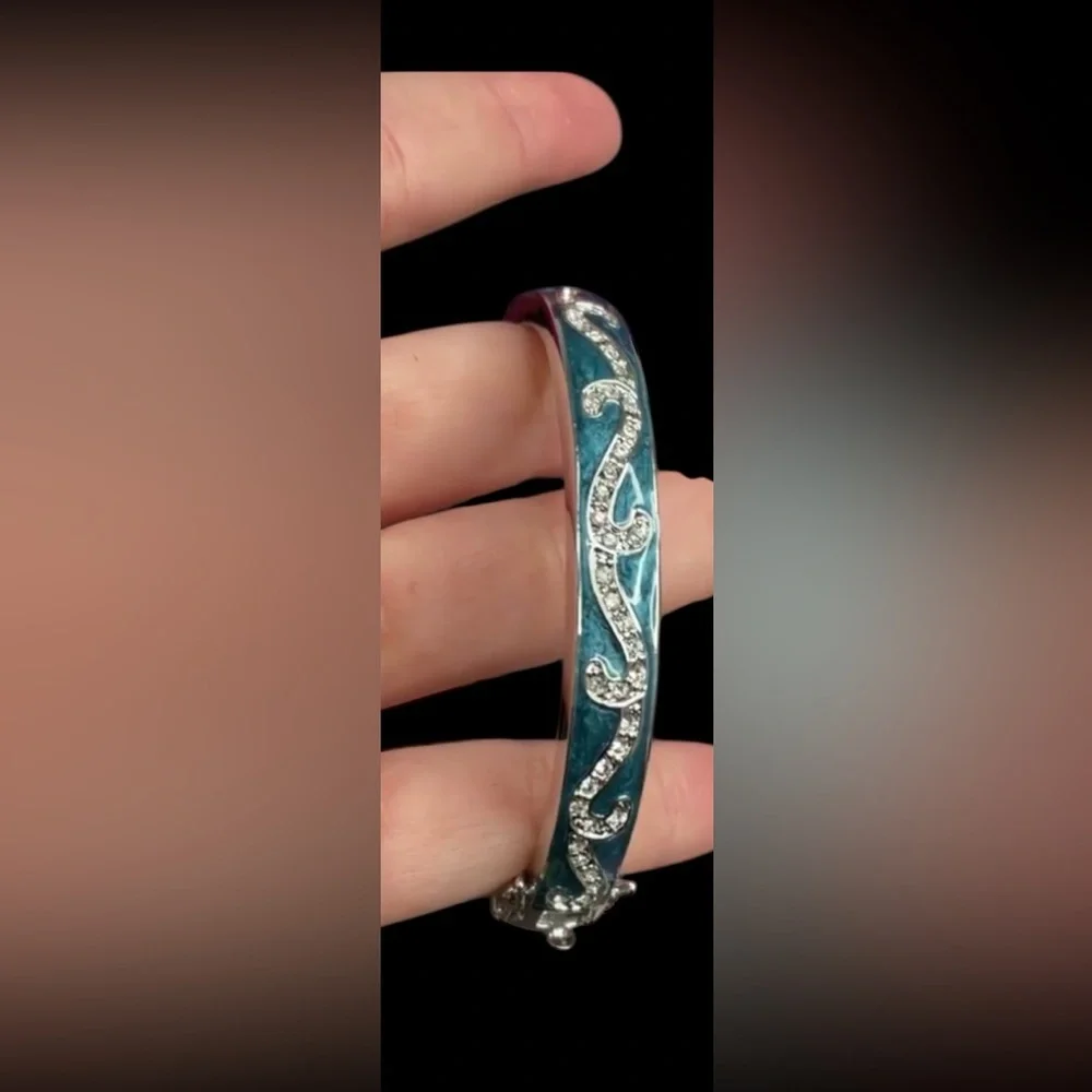 LAUREN G ADAMS TEAL BLUE ENAMEL  & SILVER ‎ BANGLE BRACELET $215 NWT